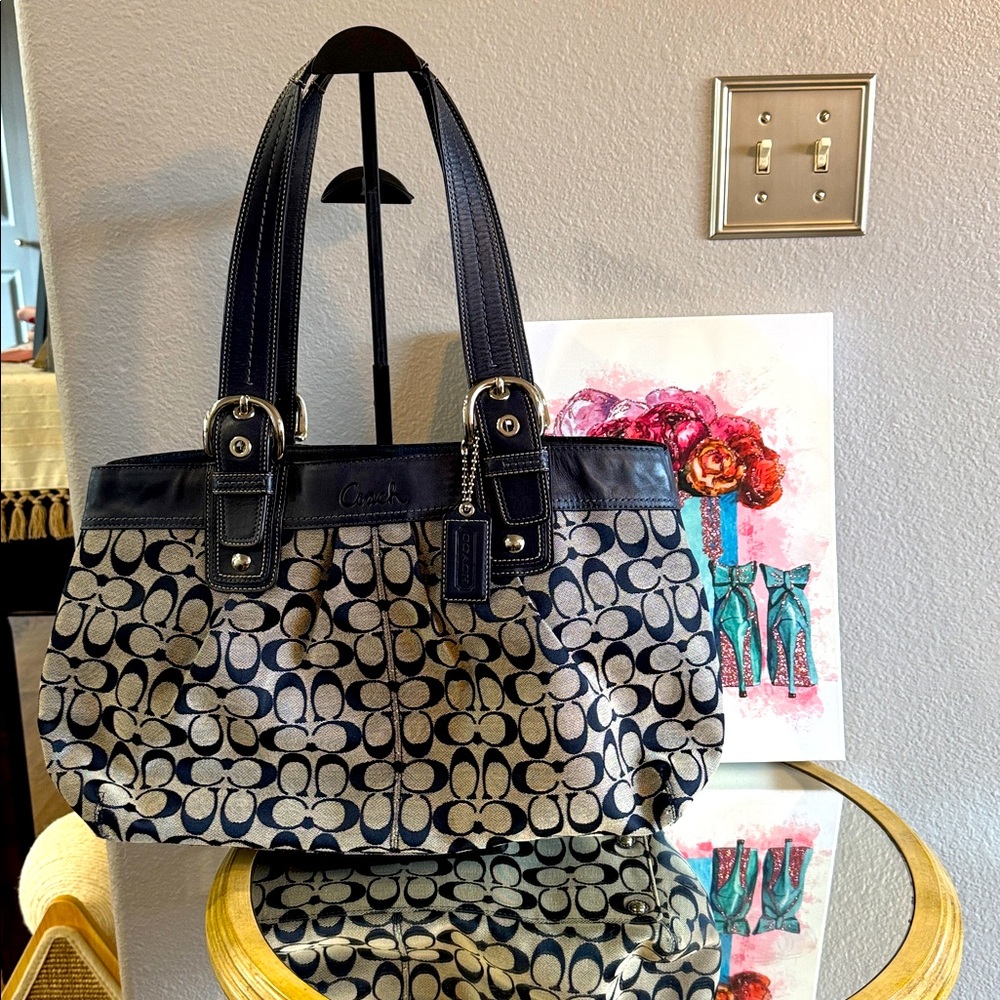 Coach Soho Navy and Grey Signature Canvas Tote